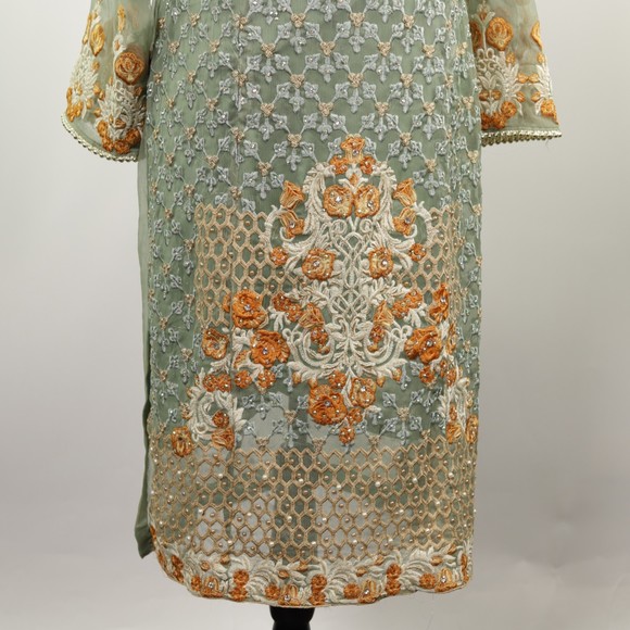 Elegant Embroidered Green Dress - Picture 5 of 11